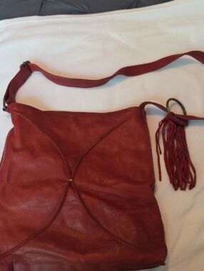 Red Leather Crossbody Bag with Tassel